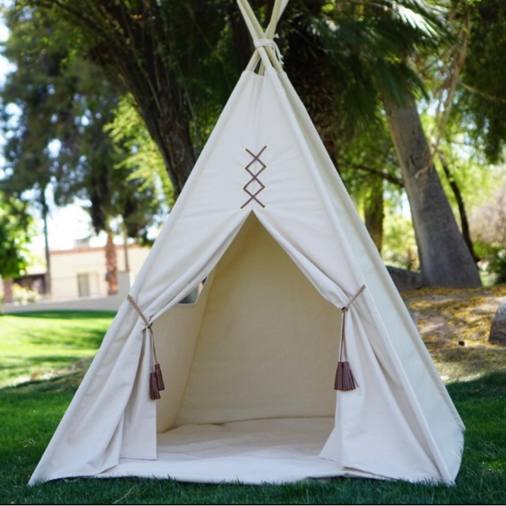 Original teepee with window, kids teepee canvas and leather tassel Door Ties